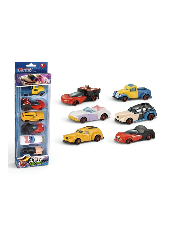 Crazy Racers 6-Piece Die-Cast Car Set - 1:42 Scale Simulation Toy Vehicles for Kids 3+ TV4621