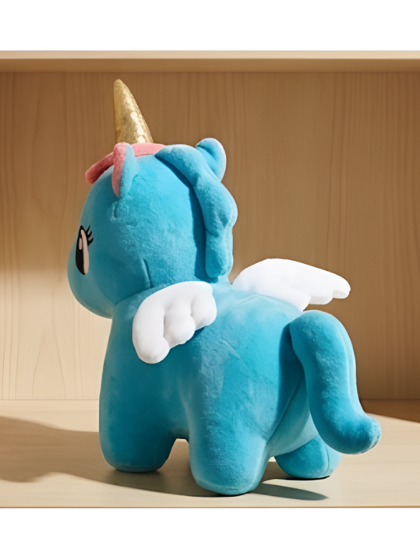 Soft Blue Unicorn Plush Toy with Golden Horn and Wings 7-Inch Cute Stuffed Pegasus Animal for Kids, Perfect Gift for Girls ST16561