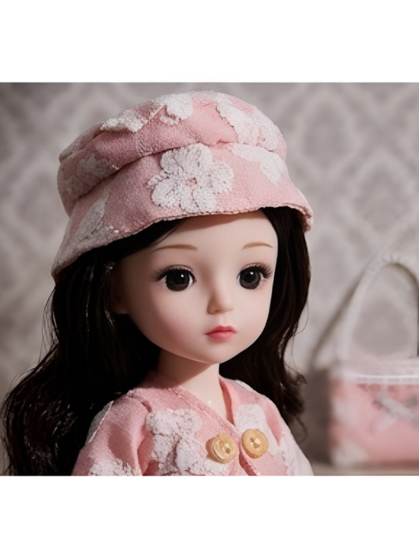 Beautiful Pink Fairy Princess Fashion Doll Set with Articulated Joints, Luxury Embroidered Dress, Floral Tiara, and Handbag – Elegant Toy Gift for Girls LMI10447