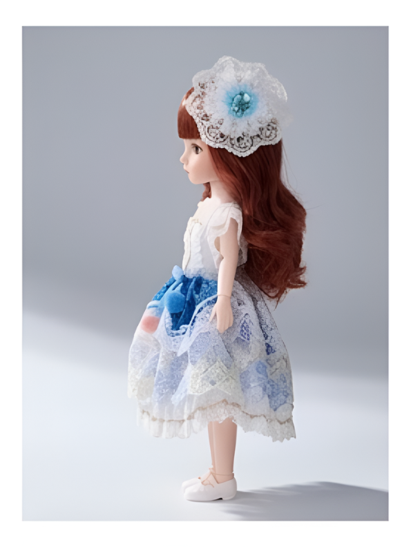 Beautiful Blue Fairy Princess Fashion Doll Set with Articulated Joints, Luxury Embroidered Dress, Floral Tiara, and Handbag – Elegant Toy Gift for Girls LMI10447