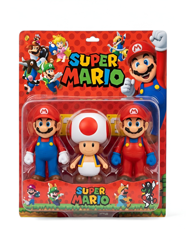 Super Mario Toy Set – Includes 2 Mario Figures and 1 Toad Figure – Nintendo Super Mario Collectible Gift Set for Ages 3+ TV1183
