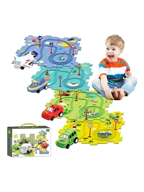 Montessori-Inspired Puzzle Railcar Play Set - Customizable Track Layouts with Automatic Toy Vehicles - Creative Brain Teaser Maze Game - Early Learning Construction Toy for Preschoolers TV216