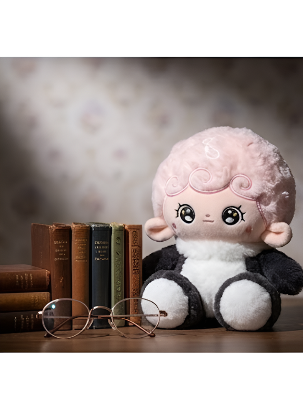 Cute Plush Doll in Black Costume 10-Inch - Soft Stuffed Lamb Toy for Kids, Toddlers, and Nursery Decor - Kawaii Cuddly Companion for Boys and Girls ST16403