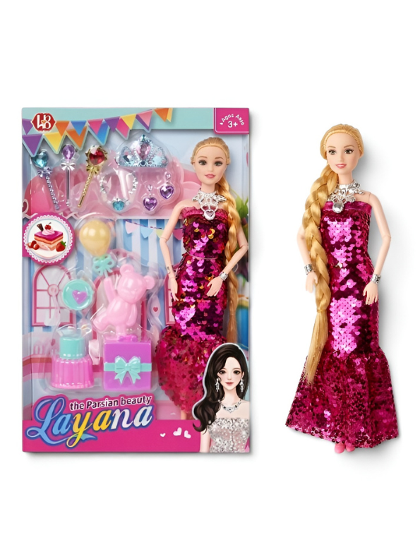 The Persian Beauty Fashion Doll Set (Red) with Articulated Joints Moveable Head, Shoulders, Elbows, Wrists, Thighs & Knees | Includes Pink Sequin Gown, Tiara, Jewelry, and Miniature Toy Accessories for Girls Ages 3+ LMI12203