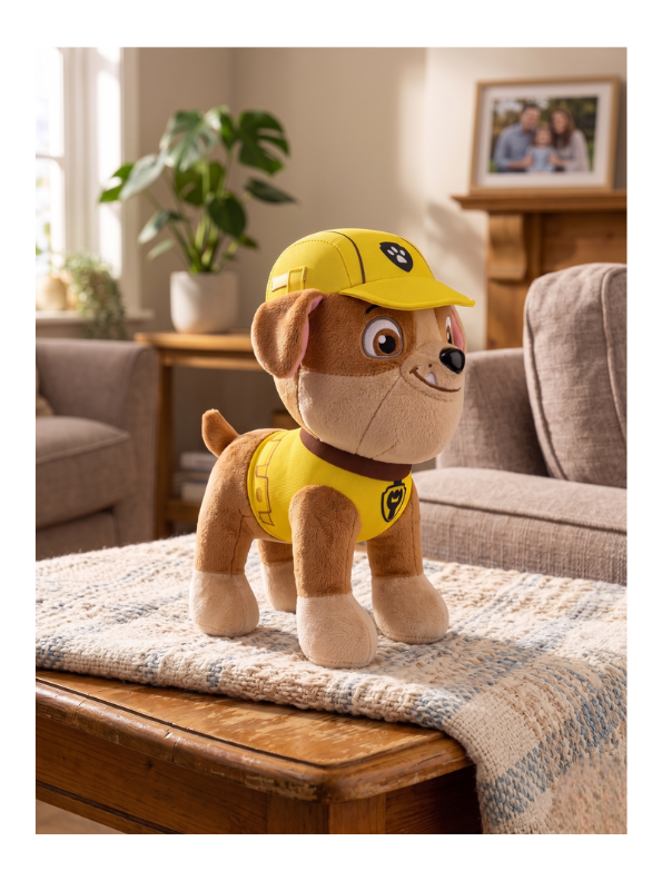 PAW Patrol Rubble Stuffed Animal – Official 8 Inch Soft Plush Construction Dog with Signature Yellow Uniform and Hat – Collectible Toddler Toy ST16651