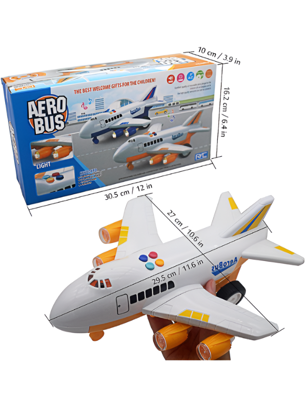 AeroBus Friction Powered Toy Airplane for Kids with Lights and Sound - Inertia Passenger Aircraft Play Set with Opening Doors and Colorful Buttons - Educational Aviation Toy for Toddlers and Boys TV1821