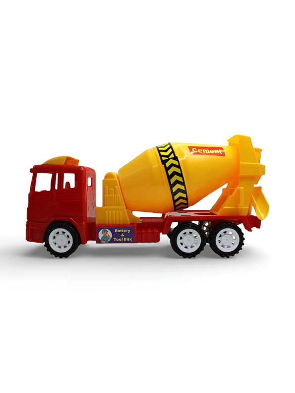 Kids Toy Cement Mixer Truck - Friction Powered Construction Vehicle with Rotating Drum - Red and Yellow Engineering Play Set for Boys & Girls LMI7673