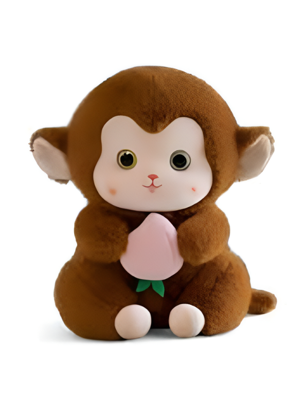 Brown Cute Monkey Plush Toy with Pink Peach, 10-Inch Soft Stuffed Animal Monkey Doll, Kawaii Nursery Decor and Birthday Gift for Kids, Girls and Boys ST14143