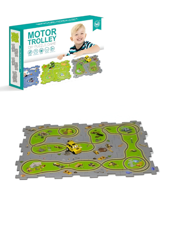 Motor Trolley Construction City: Interlocking Track Puzzle Mat System with Electric Toy Vehicle for Kids 3+ TV5264