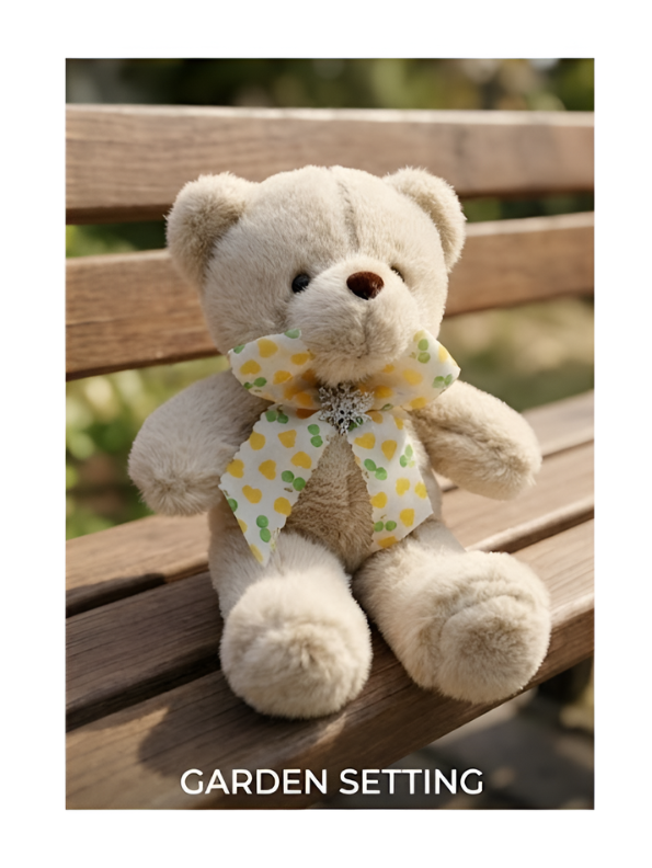 Teddy Bear Stuffed Animal - Soft Brown 8 Inch Cute Plush Toy with Heart-Patterned Ribbon & Pinecone Detailing, Perfect Winter & Holiday Gift ST16464