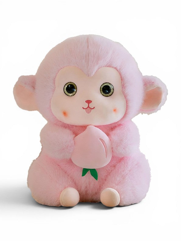 Pink Cute Monkey Plush Toy with Pink Peach, 10-Inch Soft Stuffed Animal Monkey Doll, Kawaii Nursery Decor and Birthday Gift for Kids, Girls and Boys ST14143