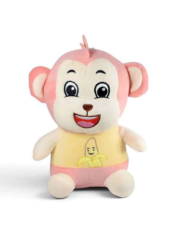 Cuddly Monkey Stuffed Toy with Banana Detail - 12-Inch Plush Soft Toy for Boys & Girls (Pink & Yellow) LMI16680