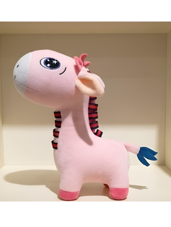 Premium 7-Inch Pink Donkey Plush Toy Cute Stuffed Animal with Embroidered Eyes & Festive Ribbon Mane Ultra-Soft Velvet Toy for Kids & Nursery Decor ST16517
