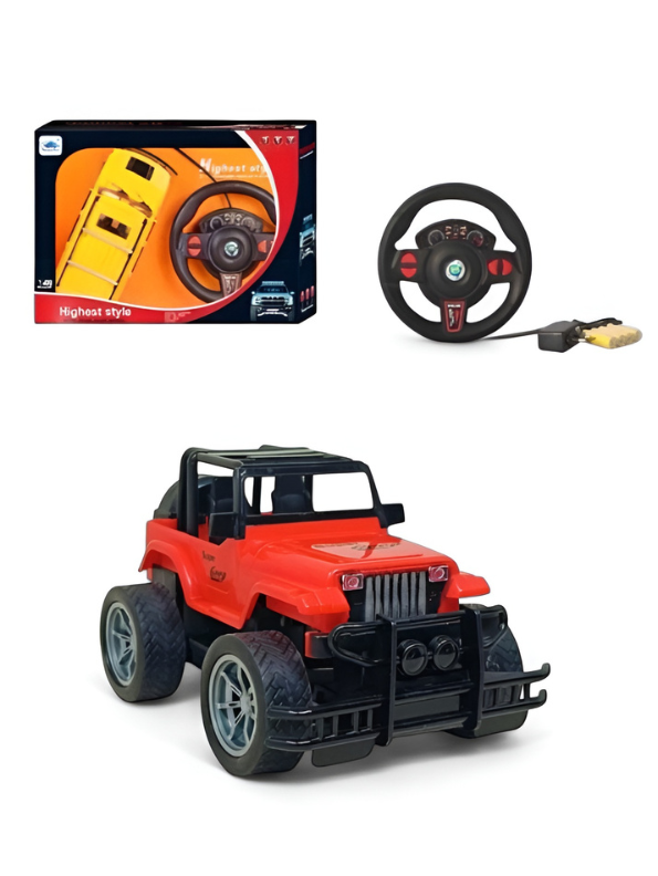 Red Remote Control Off-Road Jeep for Kids with Steering Wheel Controller, 1:16 Scale Electric Monster Truck, Rechargeable Battery Powered RC Toy Car, All-Terrain Hobby Vehicle for Boys & Girls TV6850