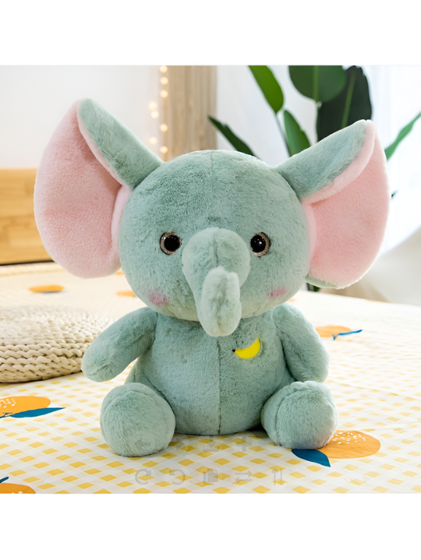 Adorable Elephant Plush Toy – 10 Inch Soft Muted Green Stuffed Elephant with Big Pink Ears, Fluffy Animal Cushioned Toy for Toddlers and Newborns ST14451