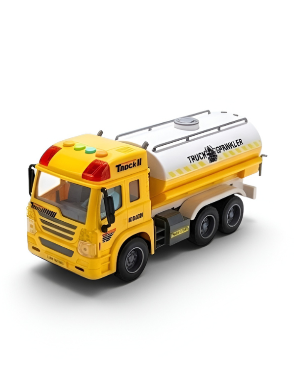 Friction Powered Water Sprinkler Tanker Truck Toy with Openable Water Inlet & Rear Spray Pump Mechanisms – (Yellow) Educational Construction Vehicle Toy for Kids NX16802