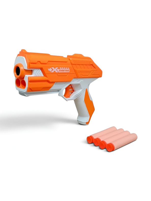 Soft Bullet Toy Gun Orange - Kids Foam Dart Blaster Pistol with 4 Suction Cup Darts & Ammo Storage, Pull-Back Action High-Speed Shooting Blaster Gun Toy for Kids LMI14922