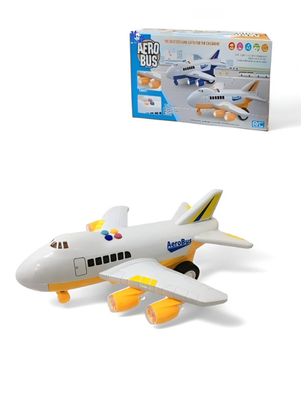 AeroBus Friction Powered Toy Airplane for Kids with Lights and Sound - Inertia Passenger Aircraft Play Set with Opening Doors and Colorful Buttons - Educational Aviation Toy for Toddlers and Boys TV1821
