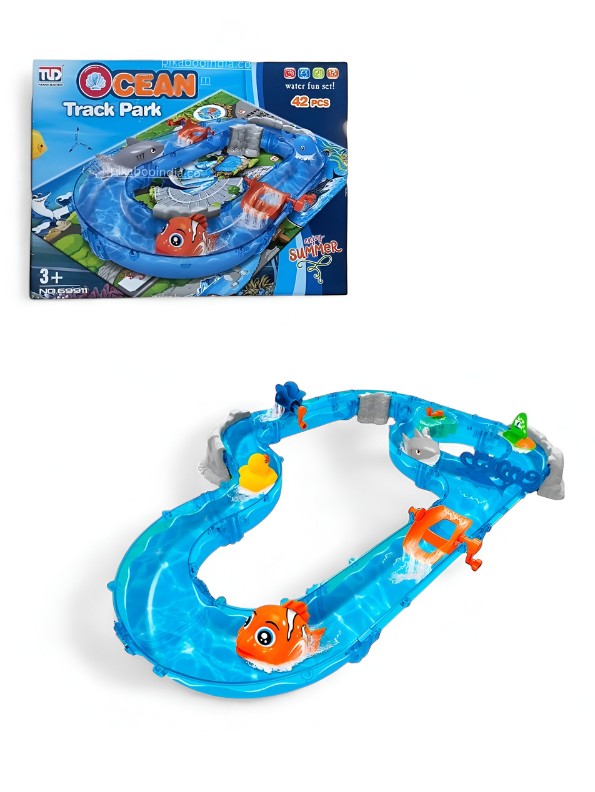 42 Pcs Ocean Track Park Water Fun Set – Kids Interactive Sea Life Racing Track with Fish, Shark & Water Wheel – Educational Summer Toy for Boys & Girls Ages 3+ TV1657