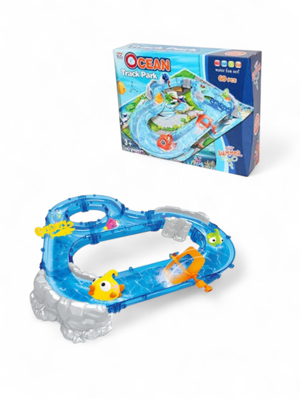 Ocean Track Park Water Table Toy for Kids – 69-Piece Interactive Waterway Set with Floating Sea Creatures, Fishing Net, and Bridge – Summer Outdoor & Indoor Sensory Play for Toddlers 3+ TV1655