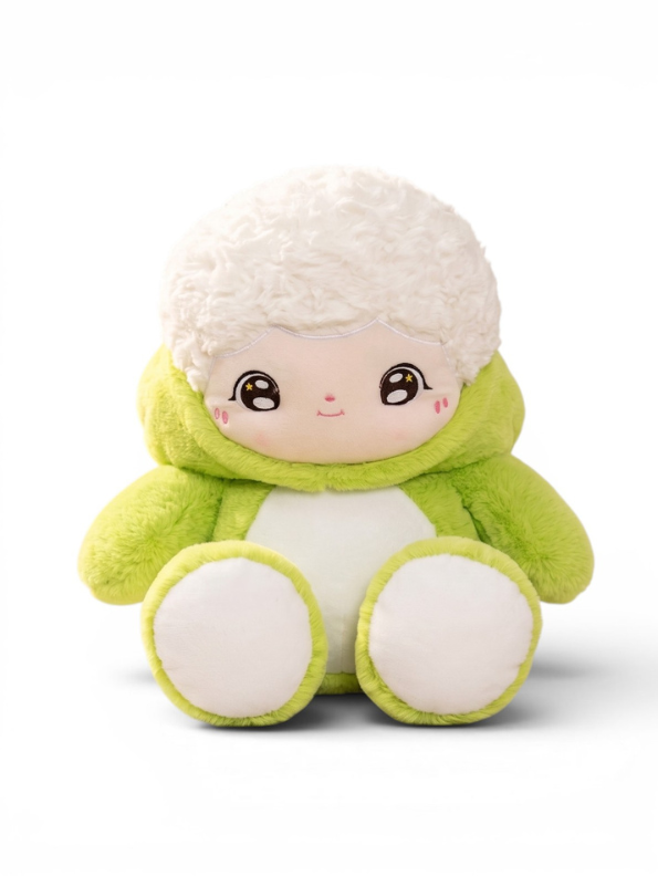 Cute Plush Doll in Green Costume 10-Inch - Soft Stuffed Lamb Toy for Kids, Toddlers, and Nursery Decor - Kawaii Cuddly Companion for Boys and Girls ST16403