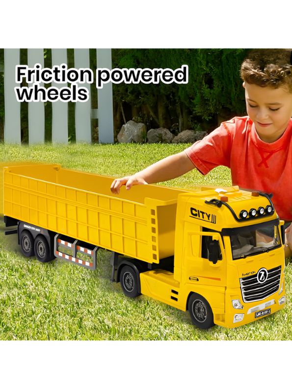 Large Yellow Toy Dump Truck with Friction Powered Wheels, Realistic Lights and Sound – Heavy Duty Detachable Semi-Trailer Construction Vehicle Toy for Kids and Toddlers NX15017
