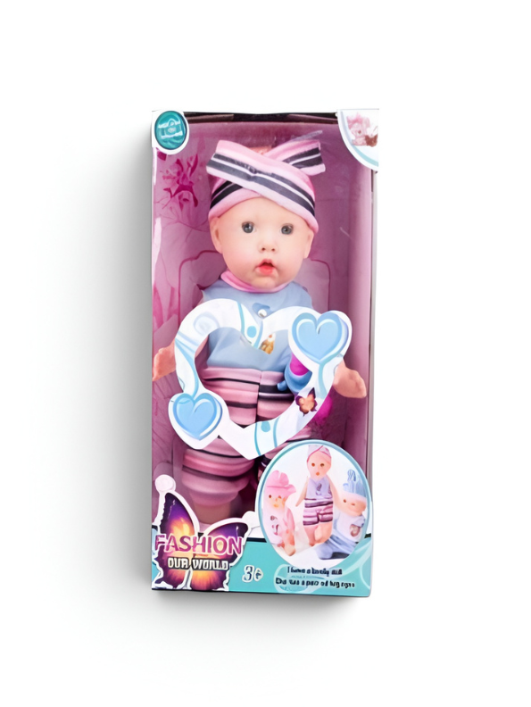Fashion Our World Baby Doll Collection - Premium Realistic Toddler Doll with Cute Striped Romper & Bow Headband - Educational Nurturing Play Toy TV2180