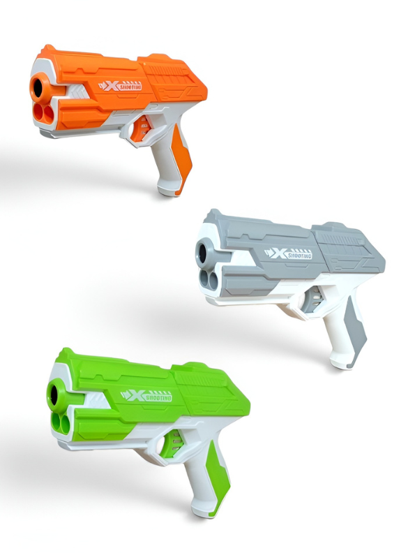 Foam Blaster Toy Gun Set, Pack of 3 Manual Soft Bullet Pistols (Orange, Grey, Green) with Target Board & Dart Ammo Storage, Indoor & Outdoor Shooting Game for Kids LMI14922