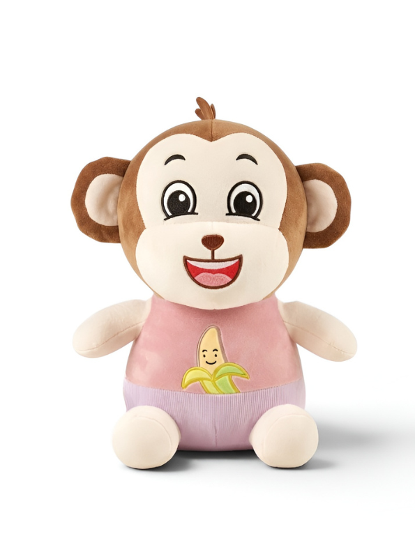 Cuddly Monkey Stuffed Toy with Banana Detail - 12-Inch Plush Soft Toy for Boys & Girls ( Pink & purple) LMI16680