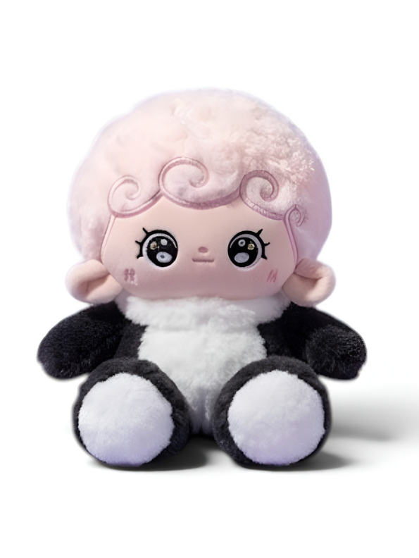 Cute Plush Doll in Black Costume 10-Inch - Soft Stuffed Lamb Toy for Kids, Toddlers, and Nursery Decor - Kawaii Cuddly Companion for Boys and Girls ST16403
