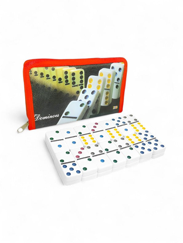 Premium Double 12 Color Dot Dominoes Set – 91 Professional Tiles with Portable Red Zippered Travel Case – Classic Family Board Game for Kids and Adults TV5417