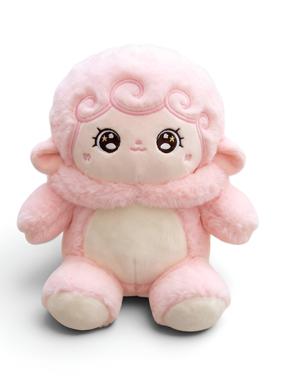 Cute Plush Doll in Pink Costume 10-Inch - Soft Stuffed Lamb Toy for Kids, Toddlers, and Nursery Decor - Kawaii Cuddly Companion for Boys and Girls ST16403