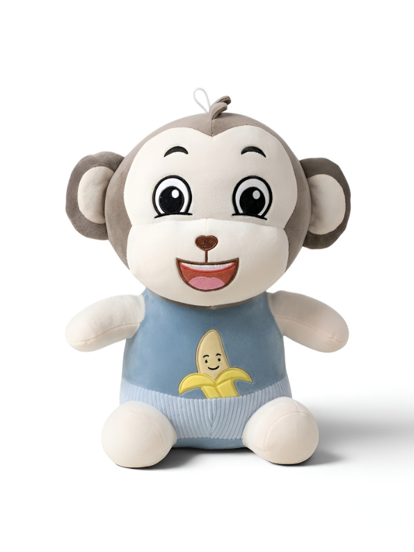 Cuddly Monkey Stuffed Toy with Banana Detail - 12-Inch Plush Soft Toy for Boys & Girls ( Grey & Blue ) LMI16680