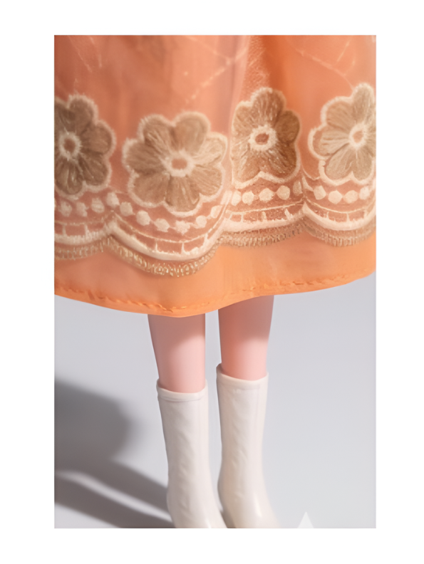 Elegant 11.5-inch Fashion Doll in Orange Lace Dress – Collectible Girl Doll with Wavy Blonde Hair and Formal Party Gown LMI16715