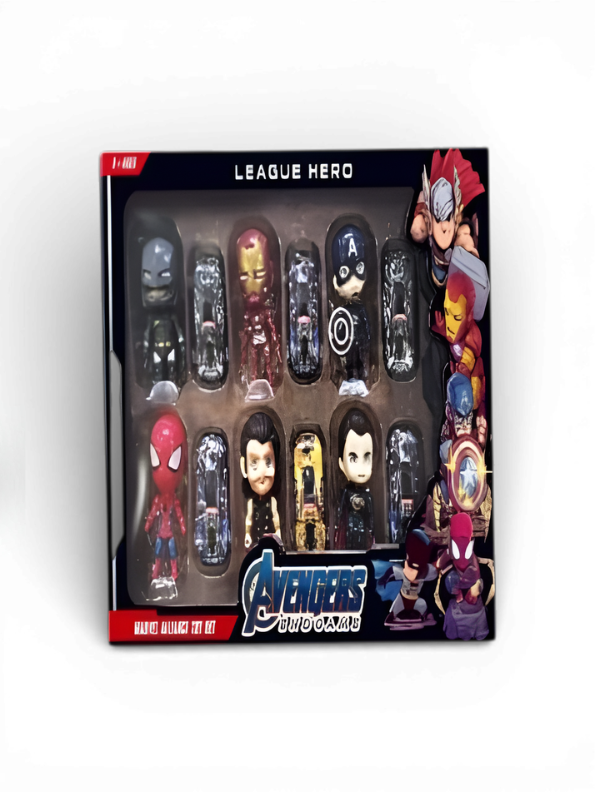 12-Piece Superhero Action Figure & Toy Car Set - Avengers-Inspired Mini Figures with Racing Cars, Collectible Gift Pack for Kids MD1544