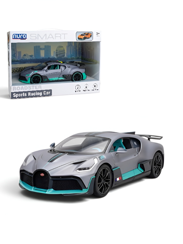 Sports Racing Car Model Toy 1:12 Scale - Premium Matte Grey & Cyan Hypercar with Openable Doors, Realistic Die-Cast Style Interior, Collectible Toy Car for Kids & Adults NX16722
