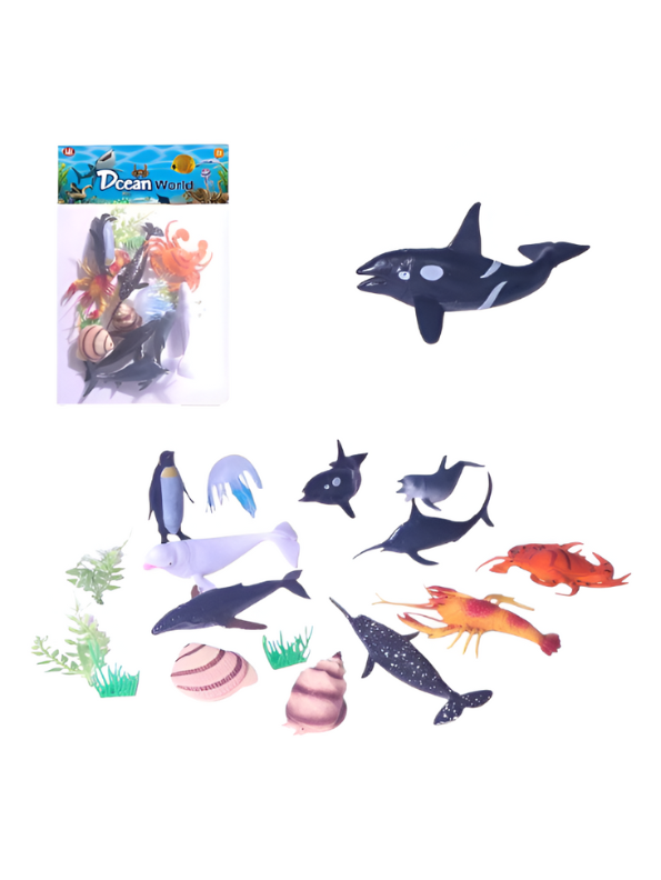 Ocean World 15-Piece Sea Animal Toy Set – Realistic Marine Life Figurines Including Orca, Shark, Lobster & Penguin – Educational Bath & Pool Toys for Kids & Toddlers LMI15788
