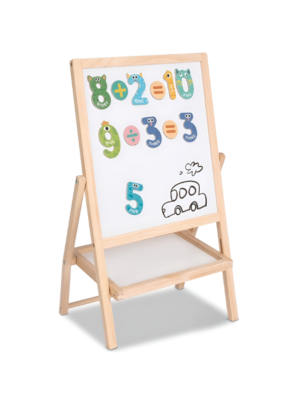 Adjustable Wooden Drawing Board for Kids – Multi-Functional Double-Sided Magnetic Learning Easel with Counting Numbers for Preschoolers, Early Skill Development & Creative Doodling TV7046