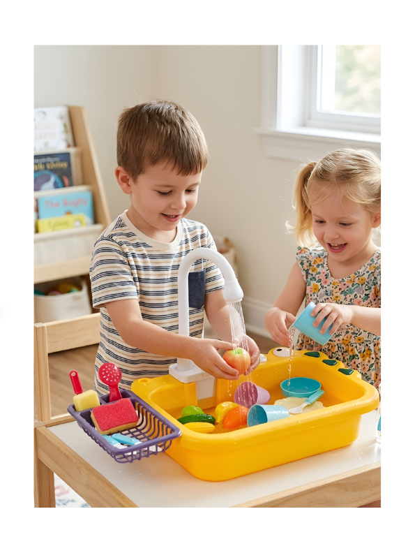Alligator Kitchen Sink Toy Set with Running Water – Automatic Water Cycle System, Play Dishes, Cutlery & Play Food Accessories for Toddlers TV6552
