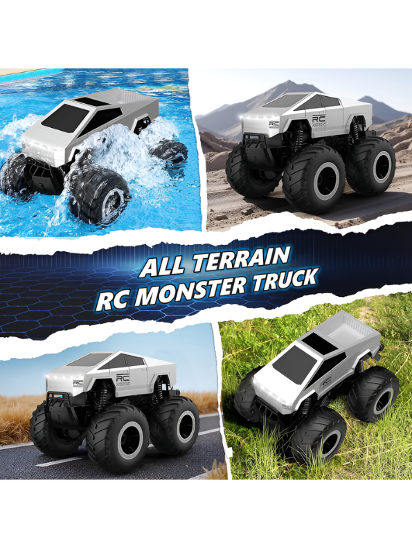 Amphibious RC Monster Truck – 4WD All Terrain Remote Control Car, Cyber Truck Style Waterproof Stunt Vehicle, 2.4GHz Electric Toy Car TV7290