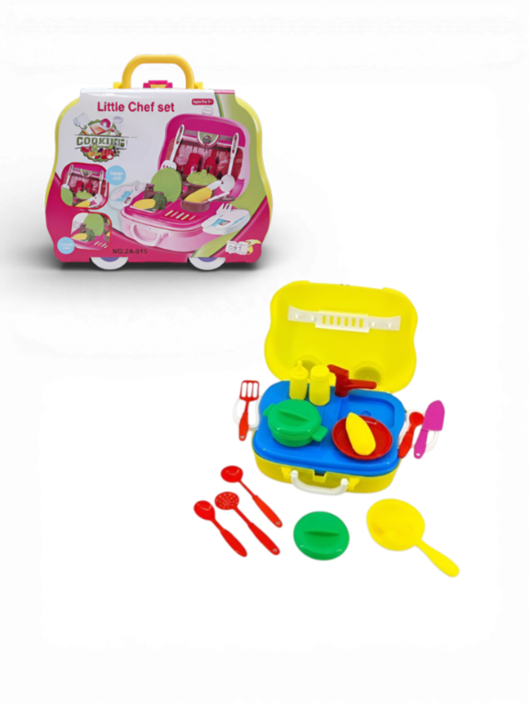 2-in-1 Kids Little Chef Cooking Set – Portable Kitchen Play Suitcase with Accessories, Toddler Pretend Play Kitchen Toy, Gift for Boys & Girls (Pink/Yellow) LMI10346