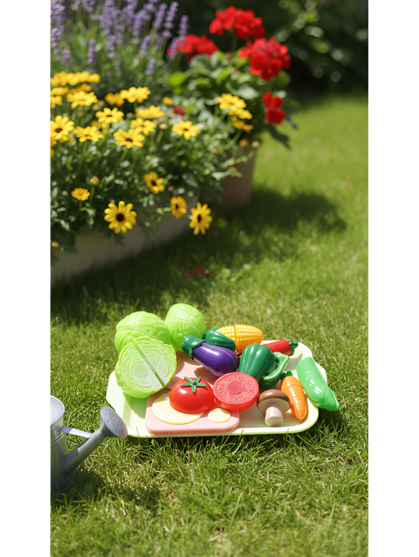 Chop Chop Veggie Delight: 11-Piece Velcro Cutting Vegetable Set with Tray & Play Knife LMI15136