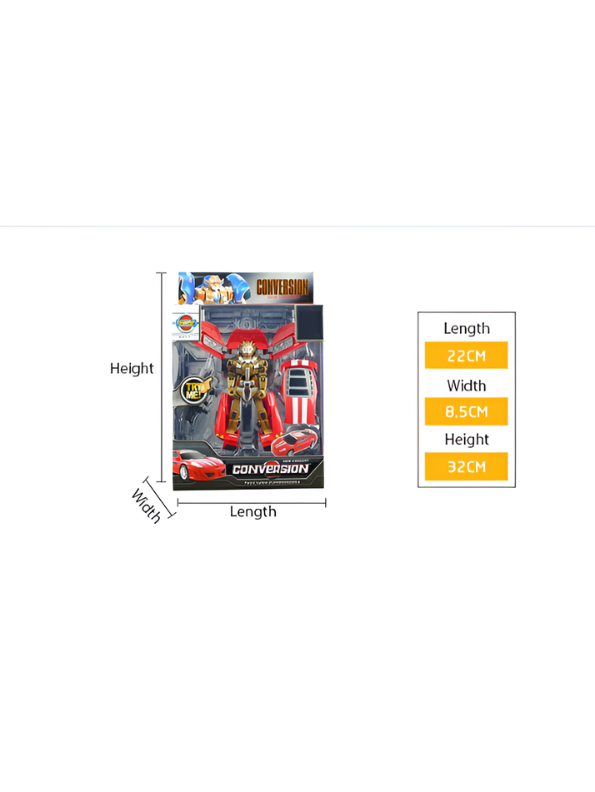 2-in-1 Transforming Robot Sports Car Toy for Kls Agids - One-Button Deformation, Red Racing Car with Racing Decals, Action Figure Toy for Boys and Gires 3+ LMI12609