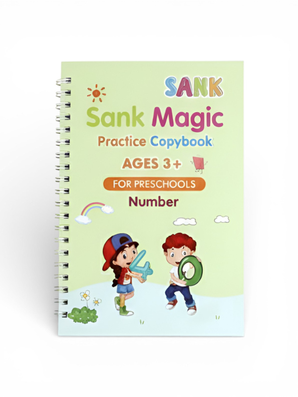 Sank Magic Practice Copybook for Preschoolers – Reusable Number Tracing Book for Kids Ages 3+ – Magic Ink Handwriting Workbook with Spiral Binding LMI13155