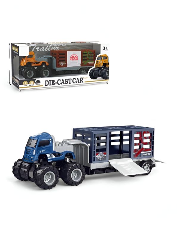 Blue - Animal Transport Truck – Pull Back Action, Realistic Farm Vehicle Toy for Kids TV3117