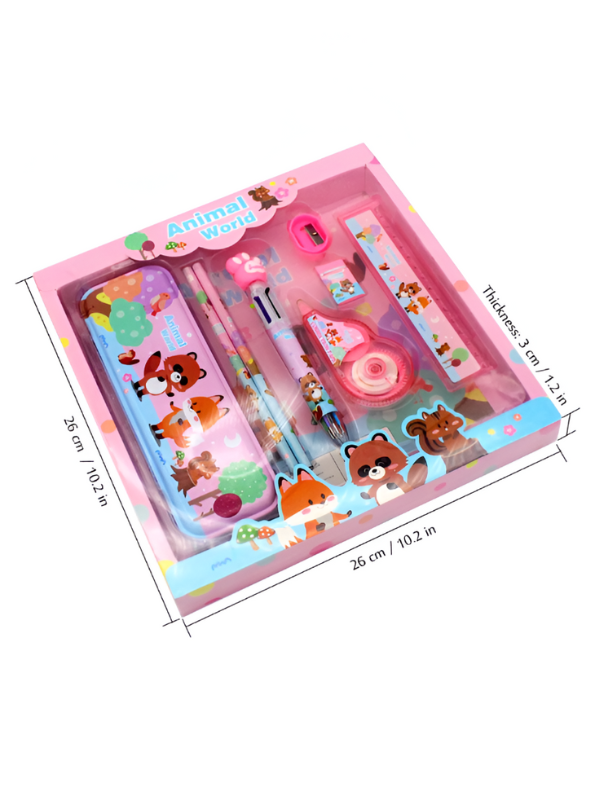 Animal World Stationery Set for Kids | Cute Fox & Raccoon Themed Back to School Kit | Pencil Case & Supplies Gift NOVGBT-8462.