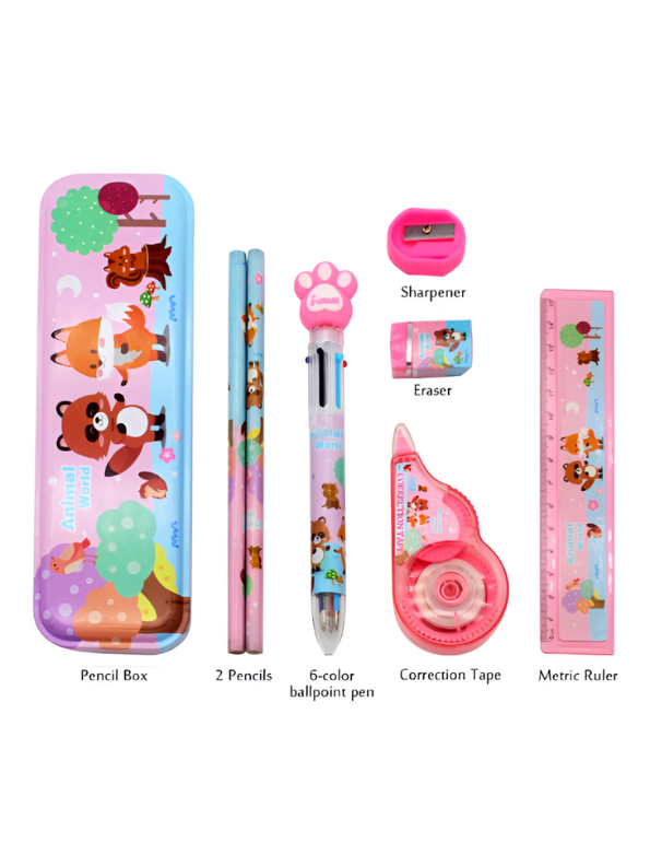 Animal World Stationery Set for Kids | Cute Fox & Raccoon Themed Back to School Kit | Pencil Case & Supplies Gift NOVGBT-8462.