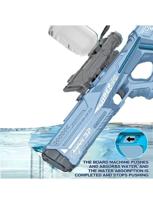 AquaBlaster X10 - Electric Water Gun with Automatic Water Absorption, 10m Long Range Squirt Gun