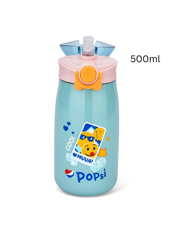 AquaBuddies – 500ml Cold Drink Water Bottle for Kids | Cute Print Straw Sipper | Leak-Proof & BPA-Free NOV3554.