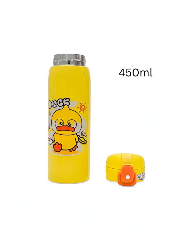 AquaJoy Stainless Steel Water Bottle for Kids – 450ml Cute Printed Push Button Sipper | Leak-Proof & BPA-Free | Ideal for School & Outdoor Use NOV8421.